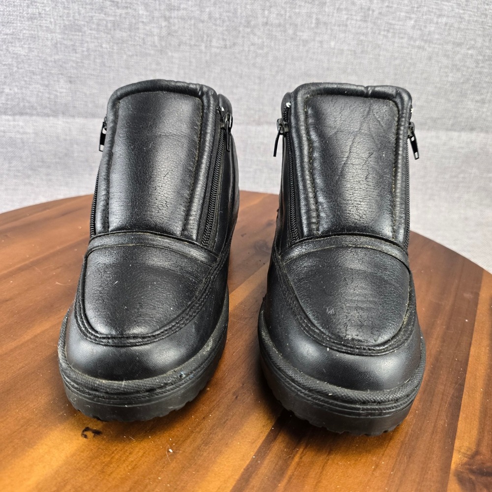 Womens Black PVC Upper Winter Boots Zip Up Ankle Booties Shoes size 8 - Picture 3 of 14